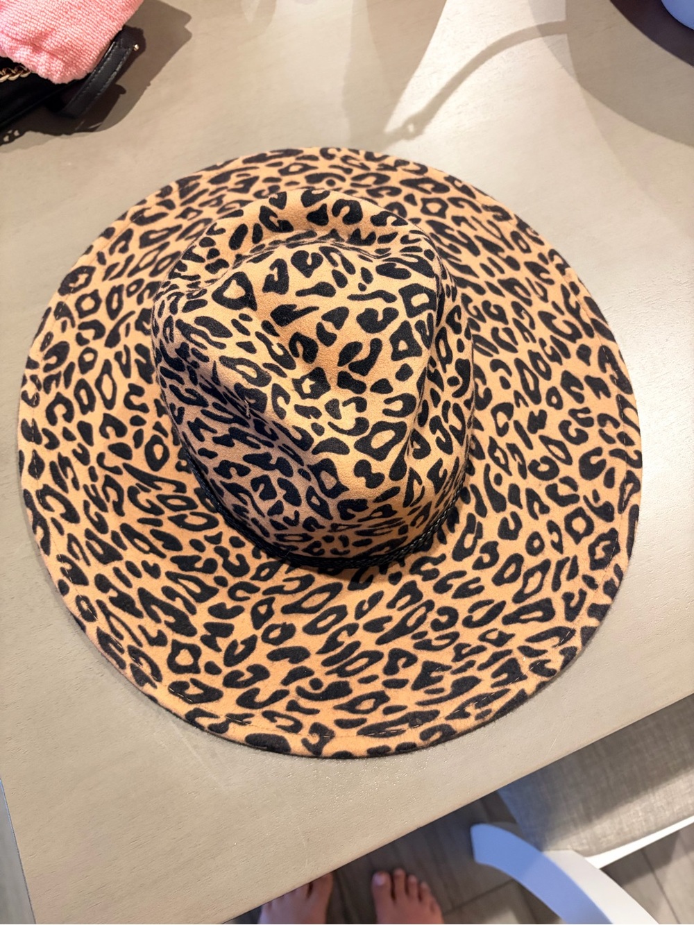 Leopard Print Wide Brim Women's Fedora Hat - Tan & Black